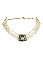 Gold-Plated White Green Brass Kundan Pearls Choker Necklace - Ruby Raang - Distacart