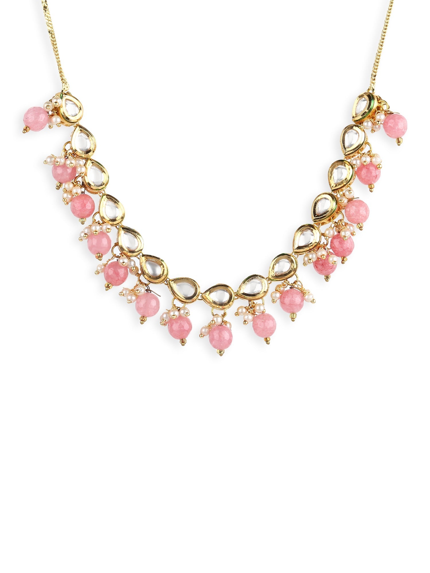 Gold-Toned Pink Gold-Plated Handcrafted Necklace - Ruby Raang - Distacart