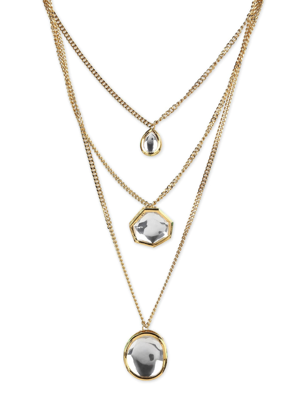 Gold-Plated White Brass Layered Necklace - Ruby Raang - Distacart
