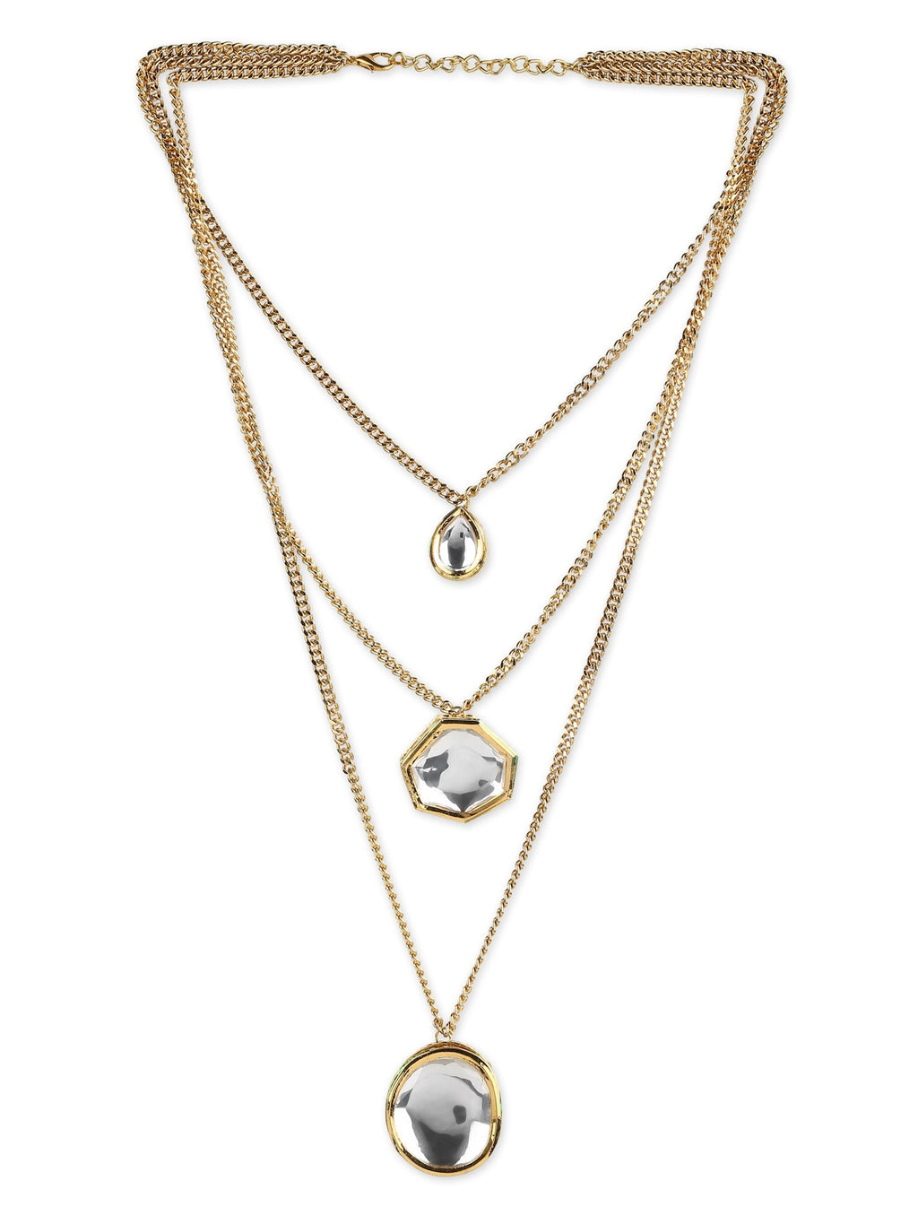 Gold-Plated White Brass Layered Necklace - Ruby Raang - Distacart