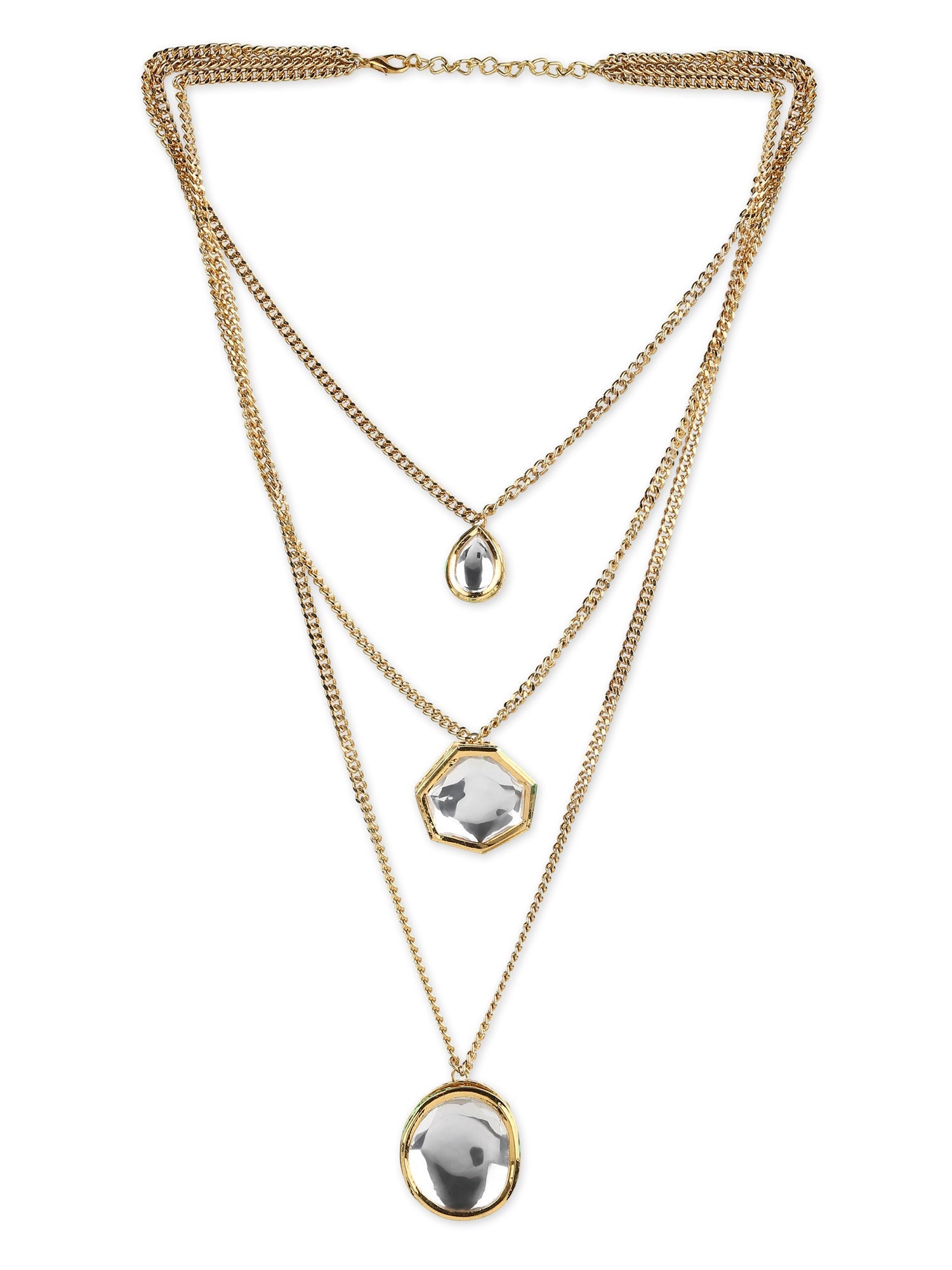 Gold-Plated White Brass Layered Necklace - Ruby Raang - Distacart