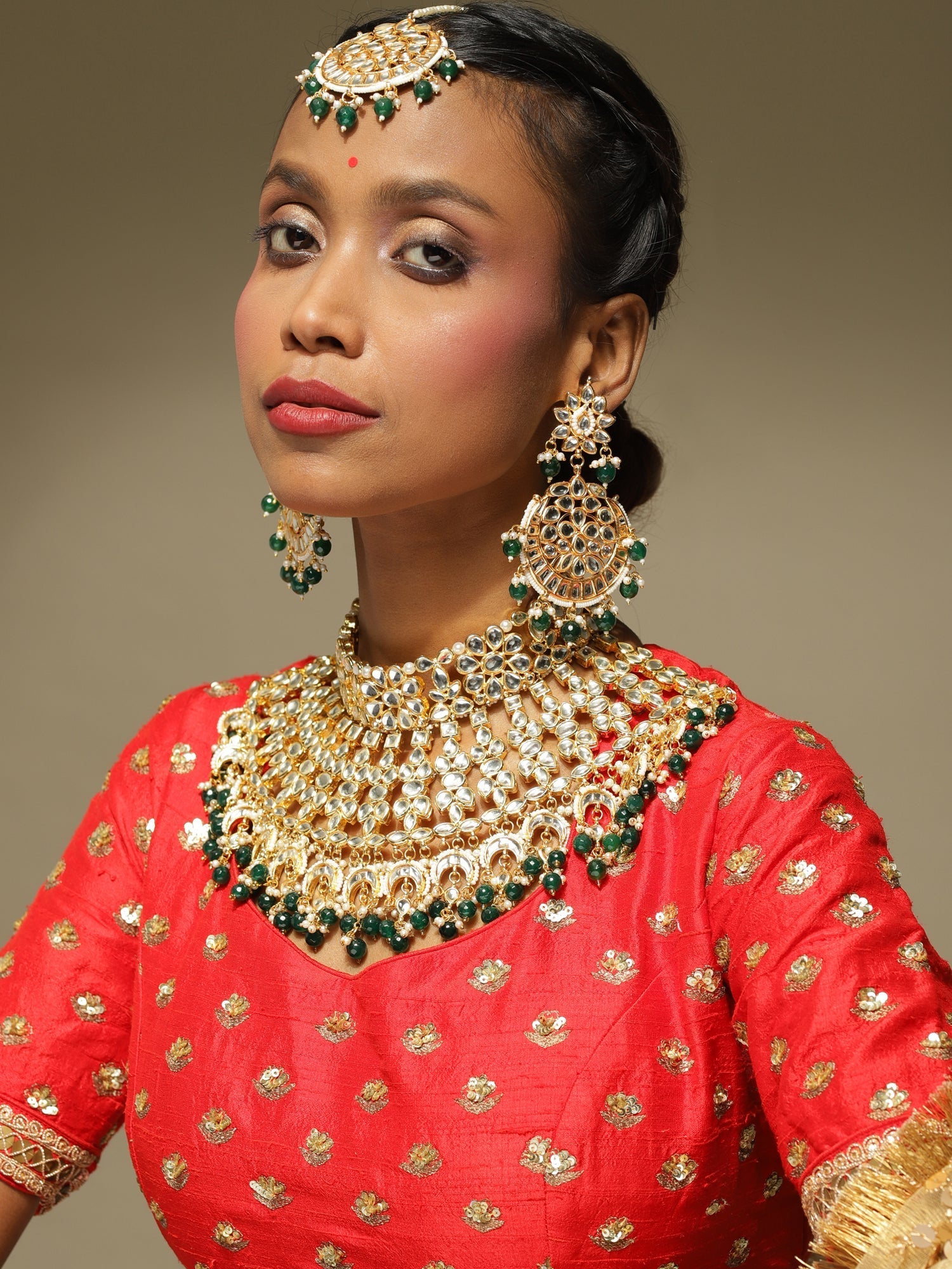 Gold-Plated Gold Kundan Studded Maharani Jewellery Set - Ruby Raang - Distacart