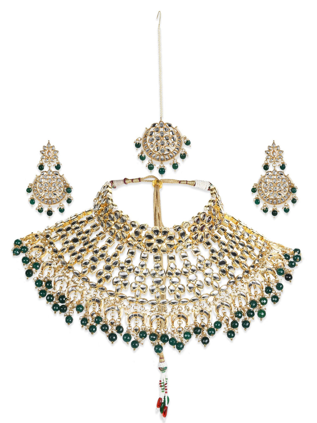 Gold-Plated Gold Kundan Studded Maharani Jewellery Set - Ruby Raang - Distacart