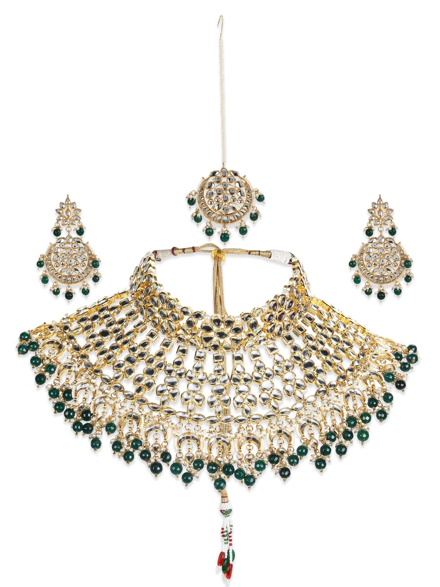 Gold-Plated Gold Kundan Studded Maharani Jewellery Set - Ruby Raang - Distacart