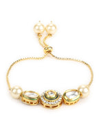 Women's Gold-Plated White Brass Kundan Charm Bracelet - Ruby Raang - Distacart