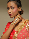 Women's Gold-Plated White Green Brass Kundan Ring Bracelet - Ruby Raang - Distacart
