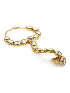 Women's Gold-Plated White Green Brass Kundan Ring Bracelet - Ruby Raang - Distacart