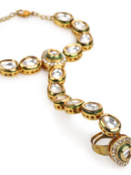 Women's Gold-Plated White Green Brass Kundan Ring Bracelet - Ruby Raang - Distacart