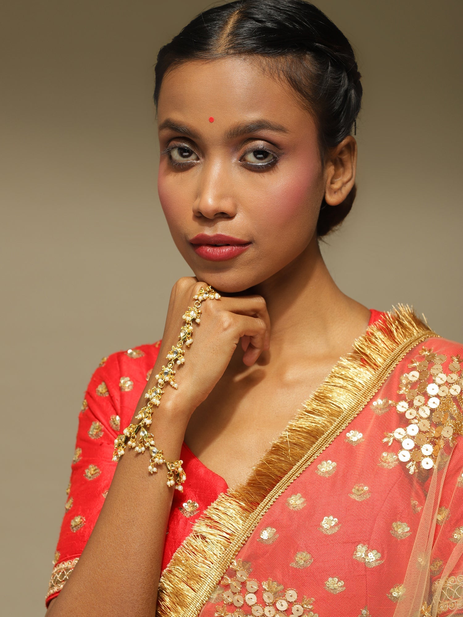 Women's Gold-Plated White Brass Kundan Bangle-Style Bracelet - Ruby Raang - Distacart