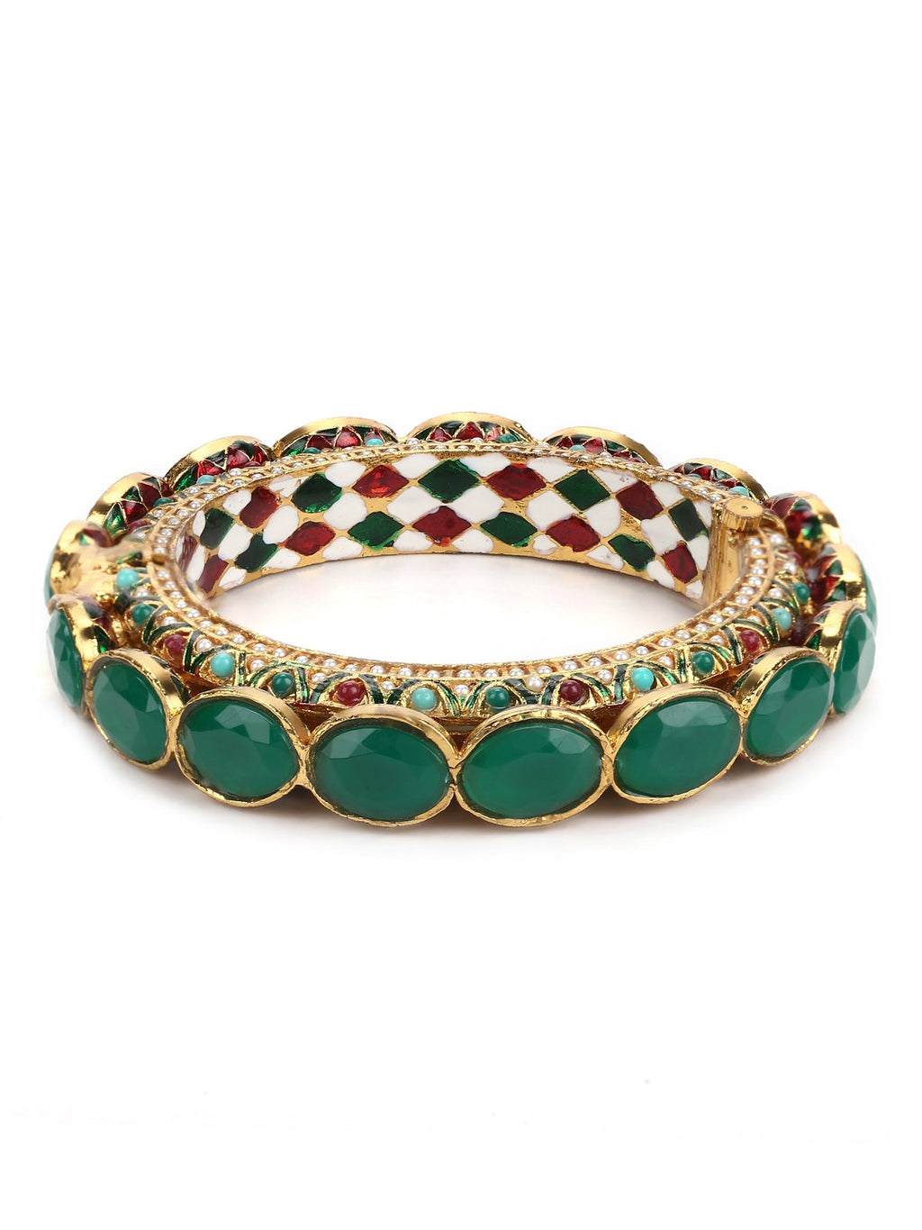 Gold Plated Kundan Meenakari Bangle - Ruby Raang - Distacart