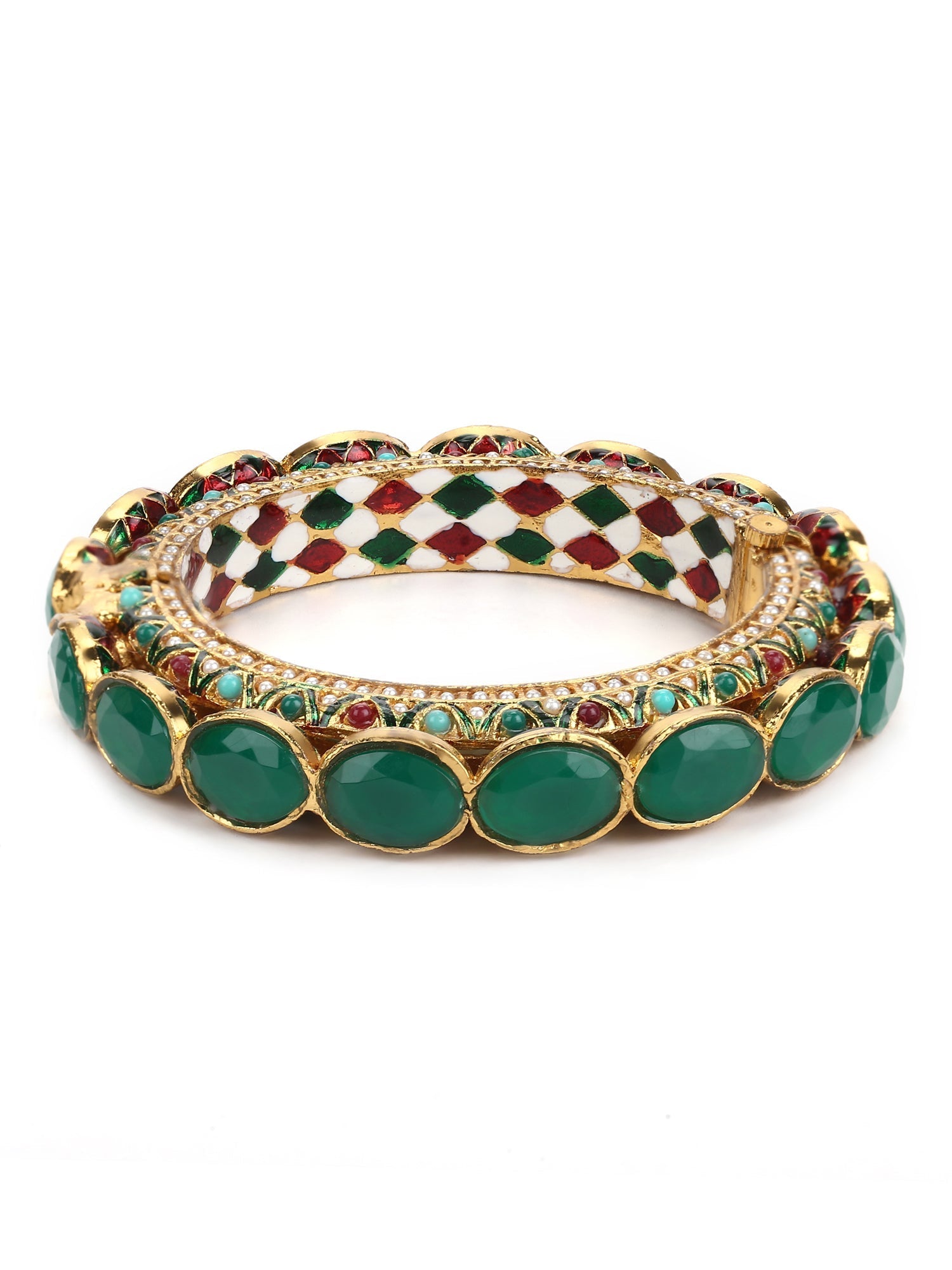 Gold Plated Kundan Meenakari Bangle - Ruby Raang - Distacart