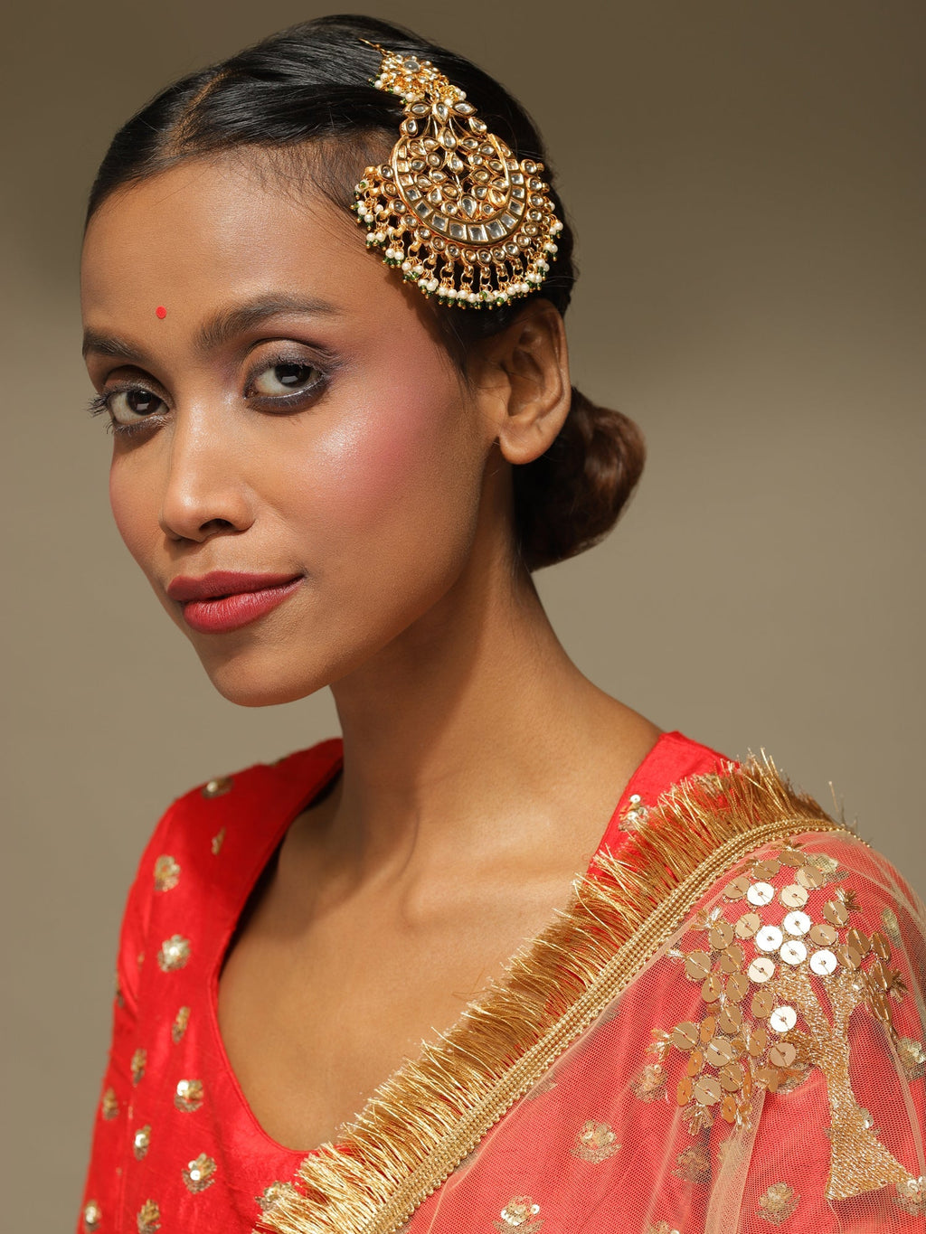 Gold Plated Kundan Studded Maang Tikka Jhoomar - Ruby Raang - Distacart