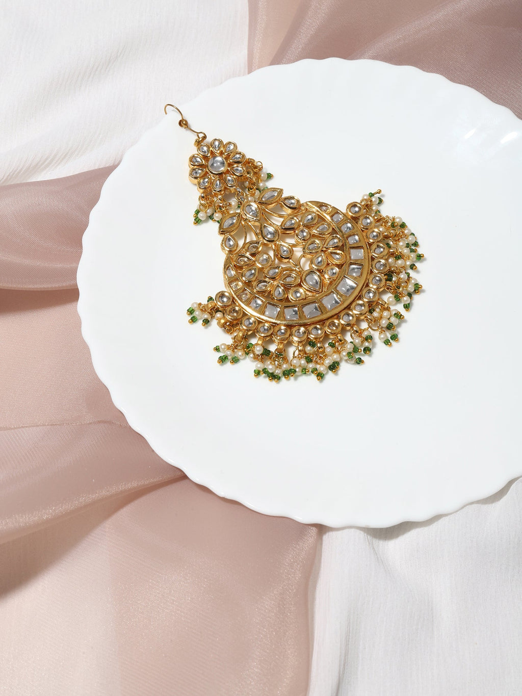Gold Plated Kundan Studded Maang Tikka Jhoomar - Ruby Raang - Distacart