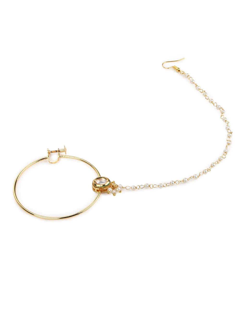 Women's Gold-Toned White Kundan Nose Ring - Ruby Raang - Distacart