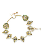 White Gold-Toned Plated Kundan Vilandi Chained Nose Ring - Ruby Raang - Distacart