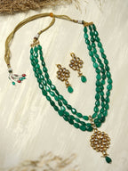 Green Gold-Plated Long Kundan Jewellery Set - Ruby Raang - Distacart