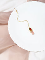 Gold-Plated Red Kundan-Studded Handcrafted Maang Tikka - Ruby Raang - Distacart