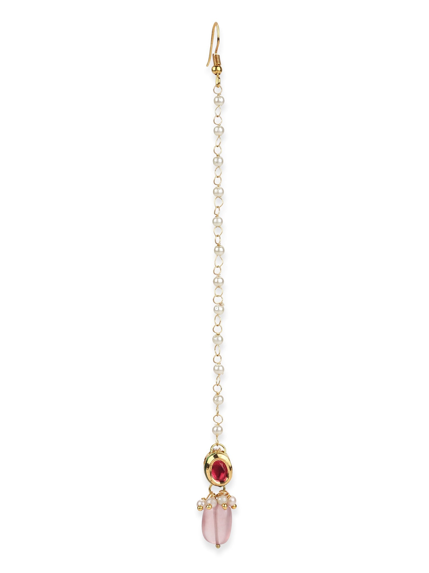 Gold-Plated Red Kundan-Studded Handcrafted Maang Tikka - Ruby Raang - Distacart