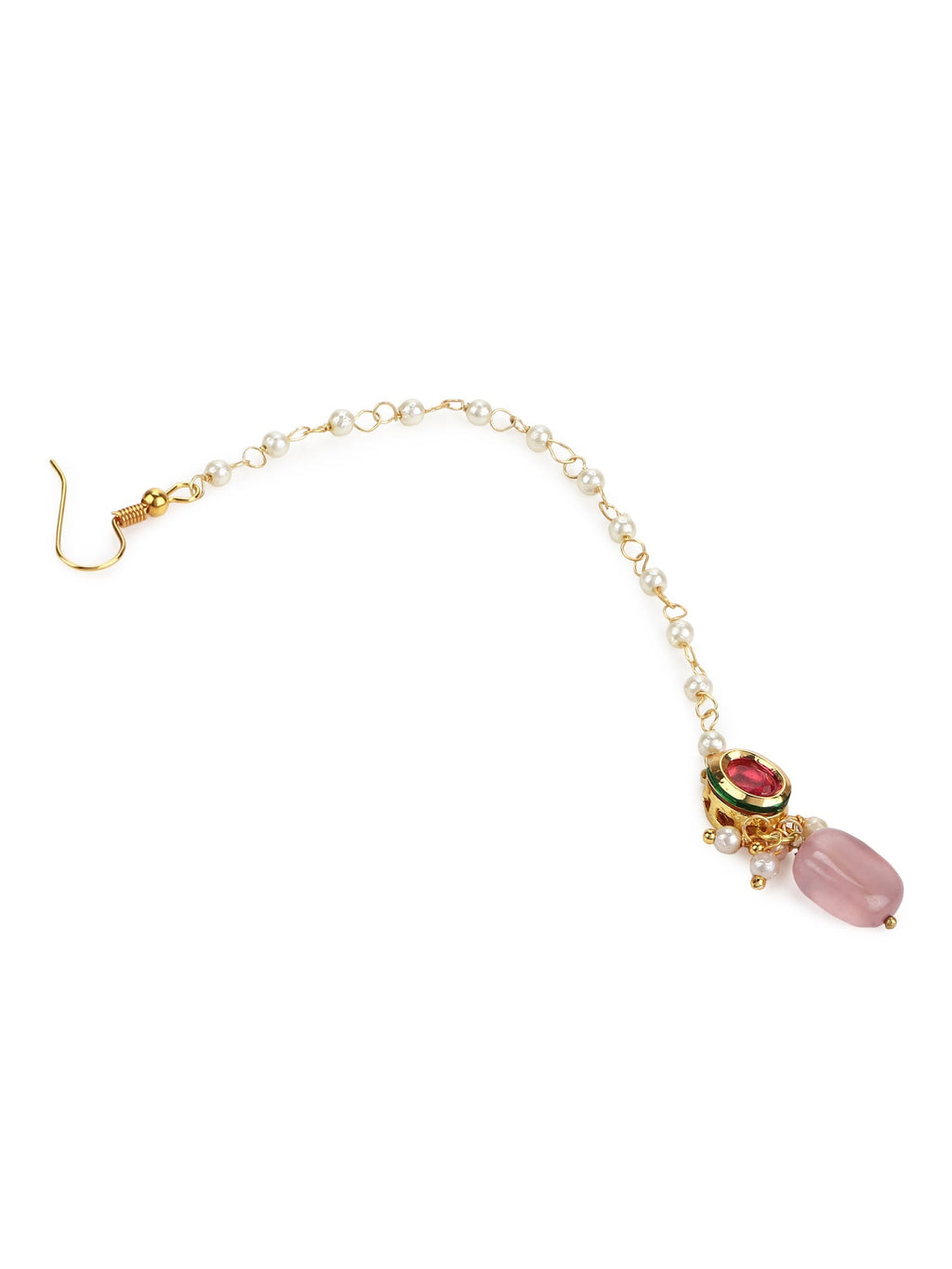 Gold-Plated Red Kundan-Studded Handcrafted Maang Tikka - Ruby Raang - Distacart