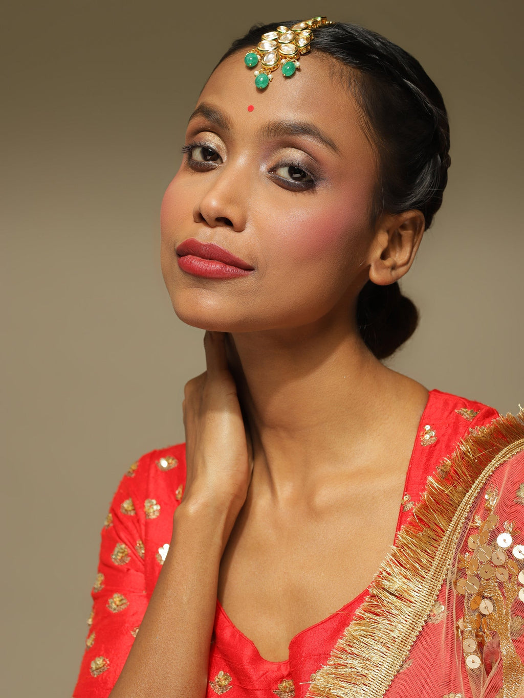 Gold-Plated Green White Kundan-Studded Maang Tikka - Ruby Raang - Distacart