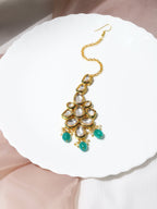 Gold-Plated Green White Kundan-Studded Maang Tikka - Ruby Raang - Distacart