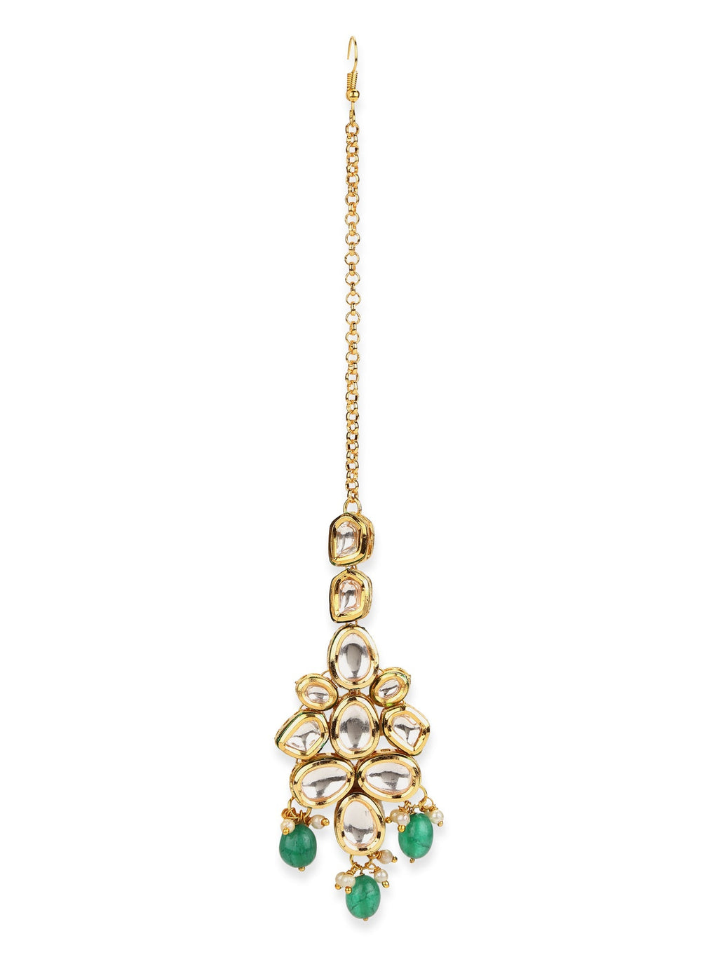 Gold-Plated Green White Kundan-Studded Maang Tikka - Ruby Raang - Distacart