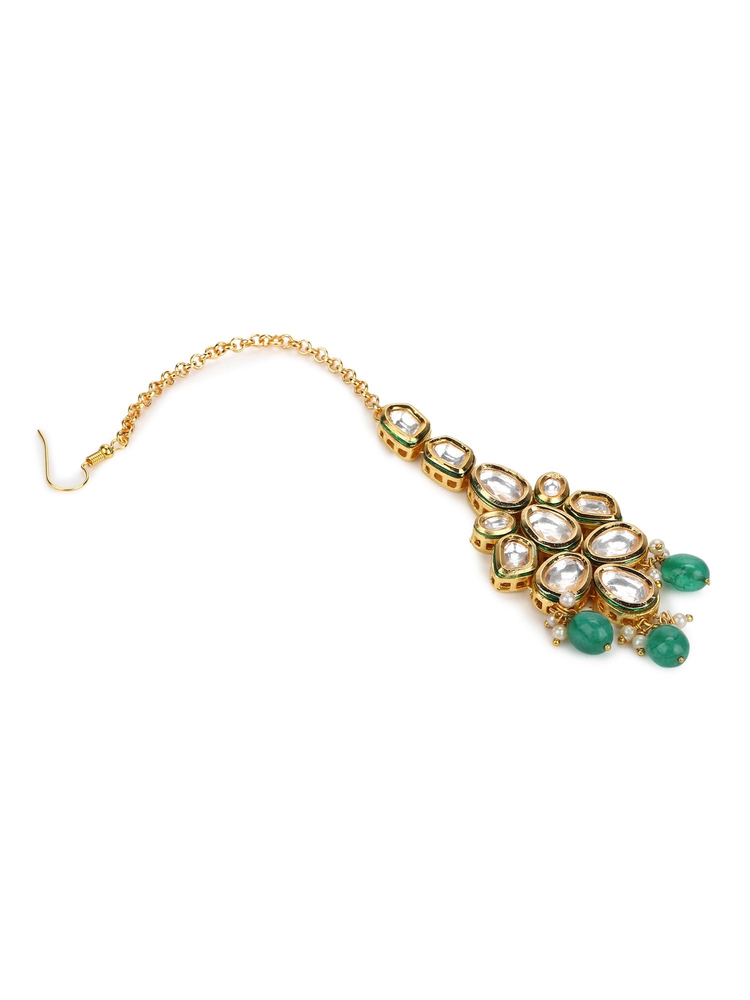 Gold-Plated Green White Kundan-Studded Maang Tikka - Ruby Raang - Distacart