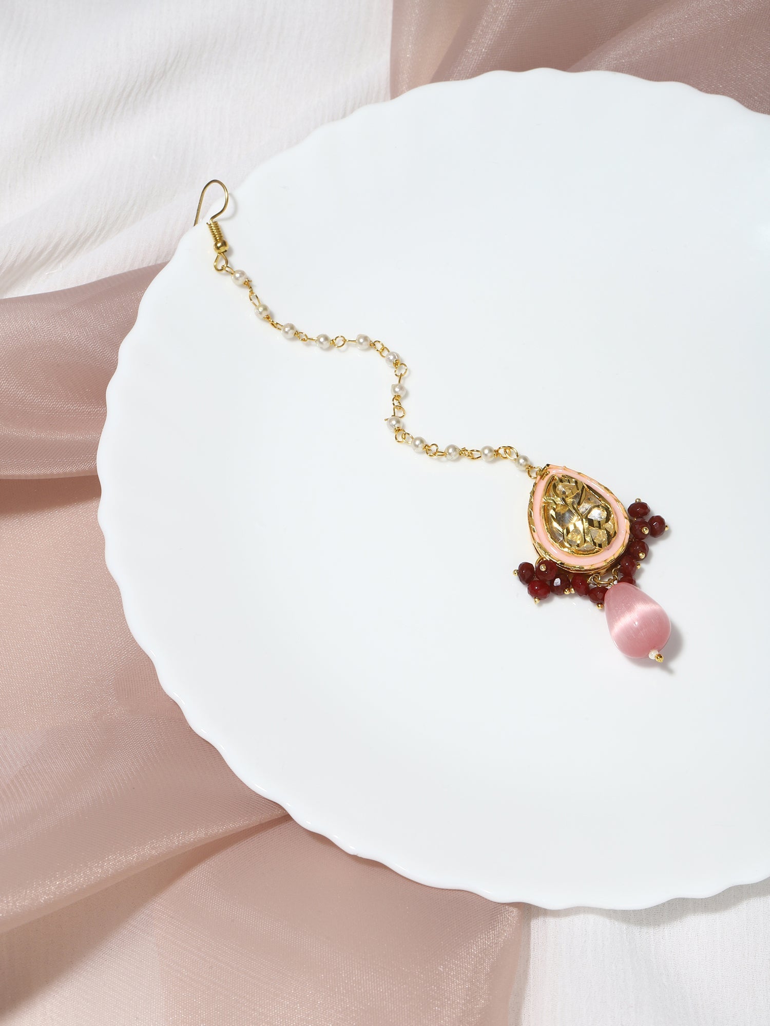 Pink Gold Plated Kundan Studded Maang Tikka - Ruby Raang - Distacart