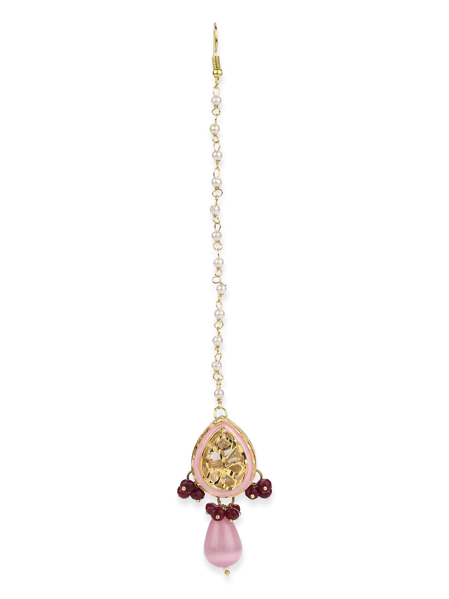 Pink Gold Plated Kundan Studded Maang Tikka - Ruby Raang - Distacart