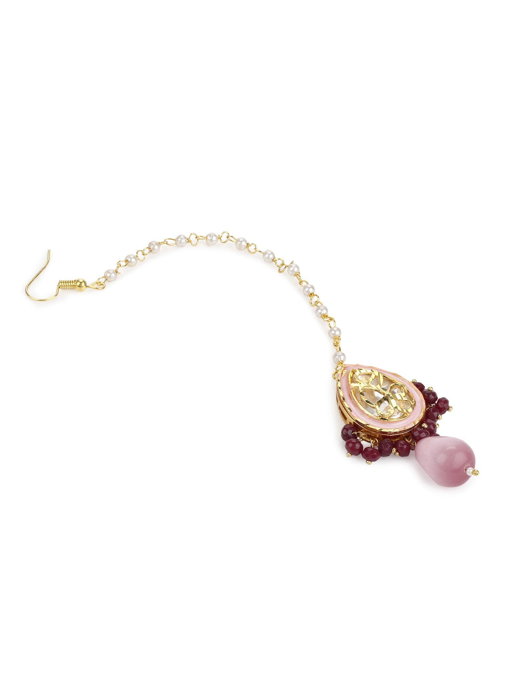 Pink Gold Plated Kundan Studded Maang Tikka - Ruby Raang - Distacart