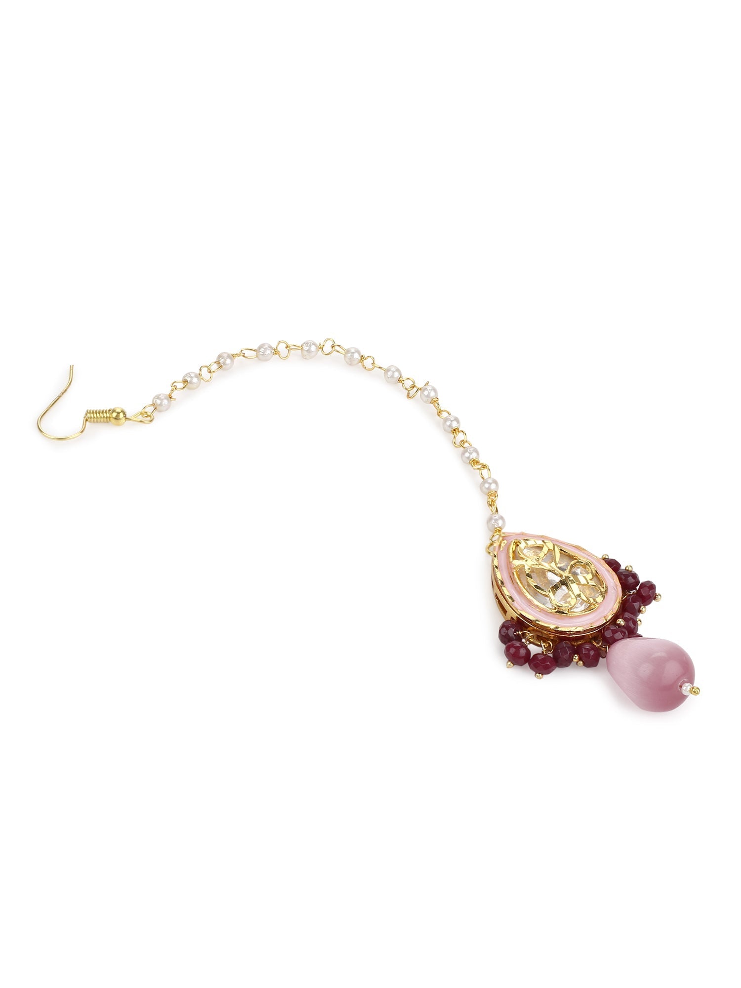 Pink Gold Plated Kundan Studded Maang Tikka - Ruby Raang - Distacart