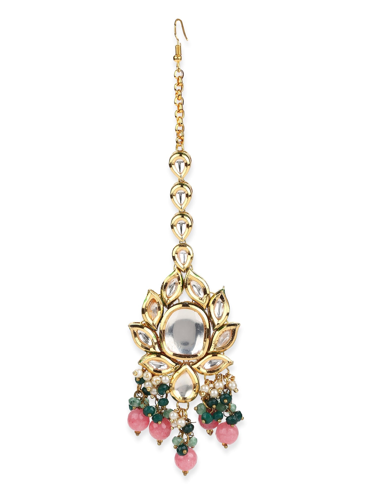 Gold-Toned Kundan Studded Maang Tikka - Ruby Raang - Distacart