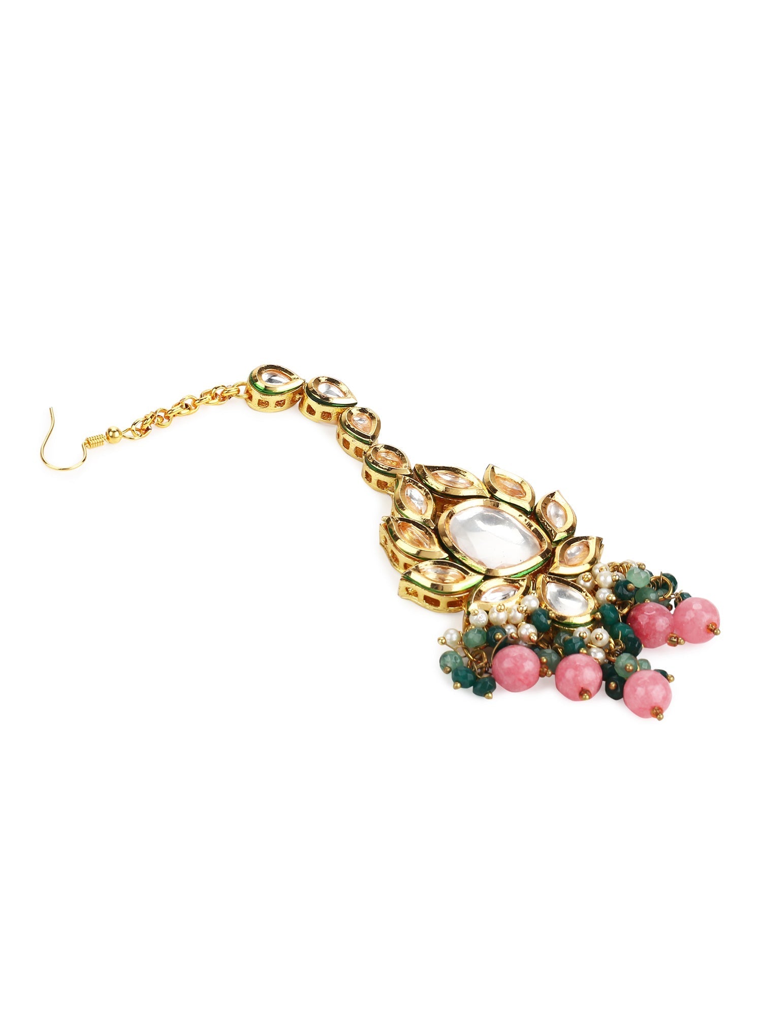 Gold-Toned Kundan Studded Maang Tikka - Ruby Raang - Distacart