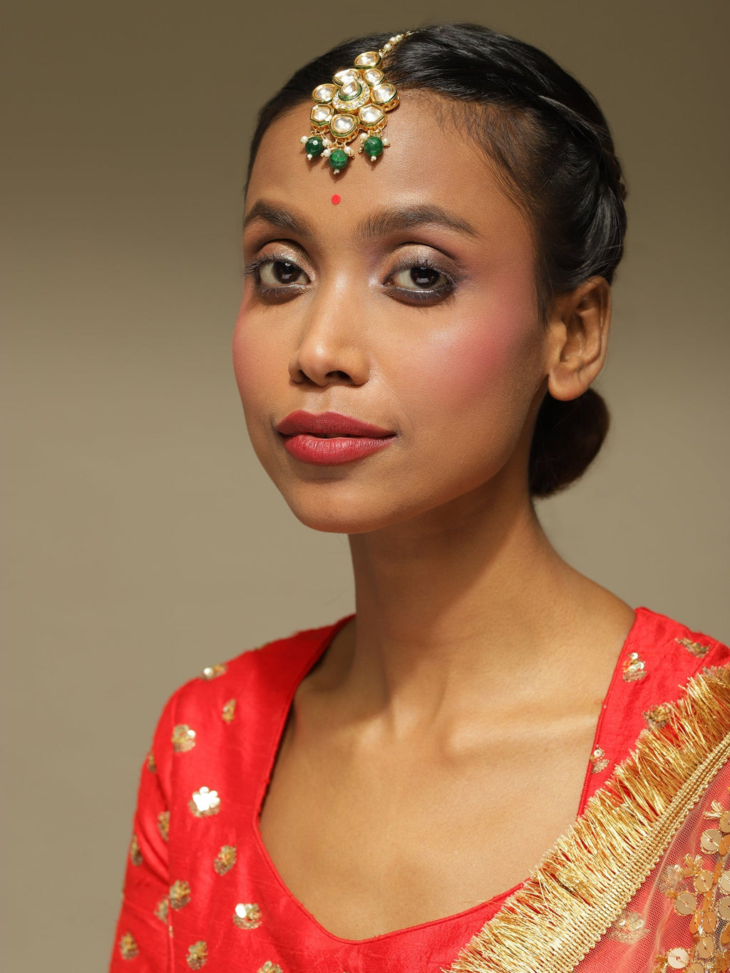 Gold-Plated Green Kundan-Studded Maang Tikka - Ruby Raang - Distacart