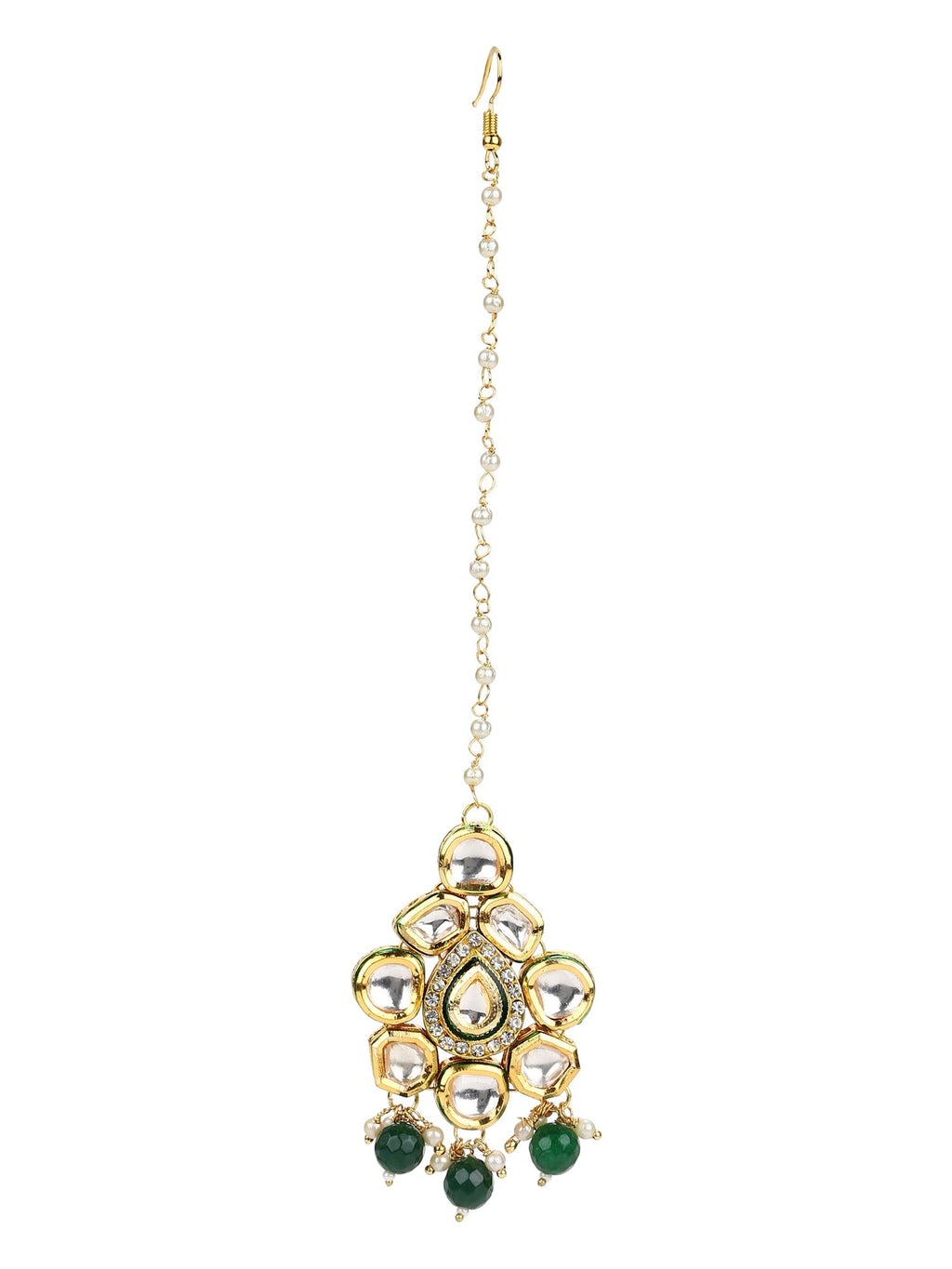 Gold-Plated Green Kundan-Studded Maang Tikka - Ruby Raang - Distacart