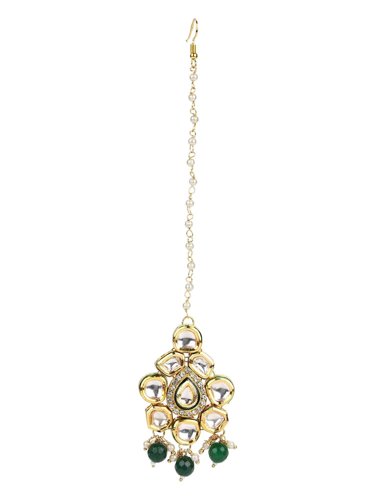 Gold-Plated Green Kundan-Studded Maang Tikka - Ruby Raang - Distacart
