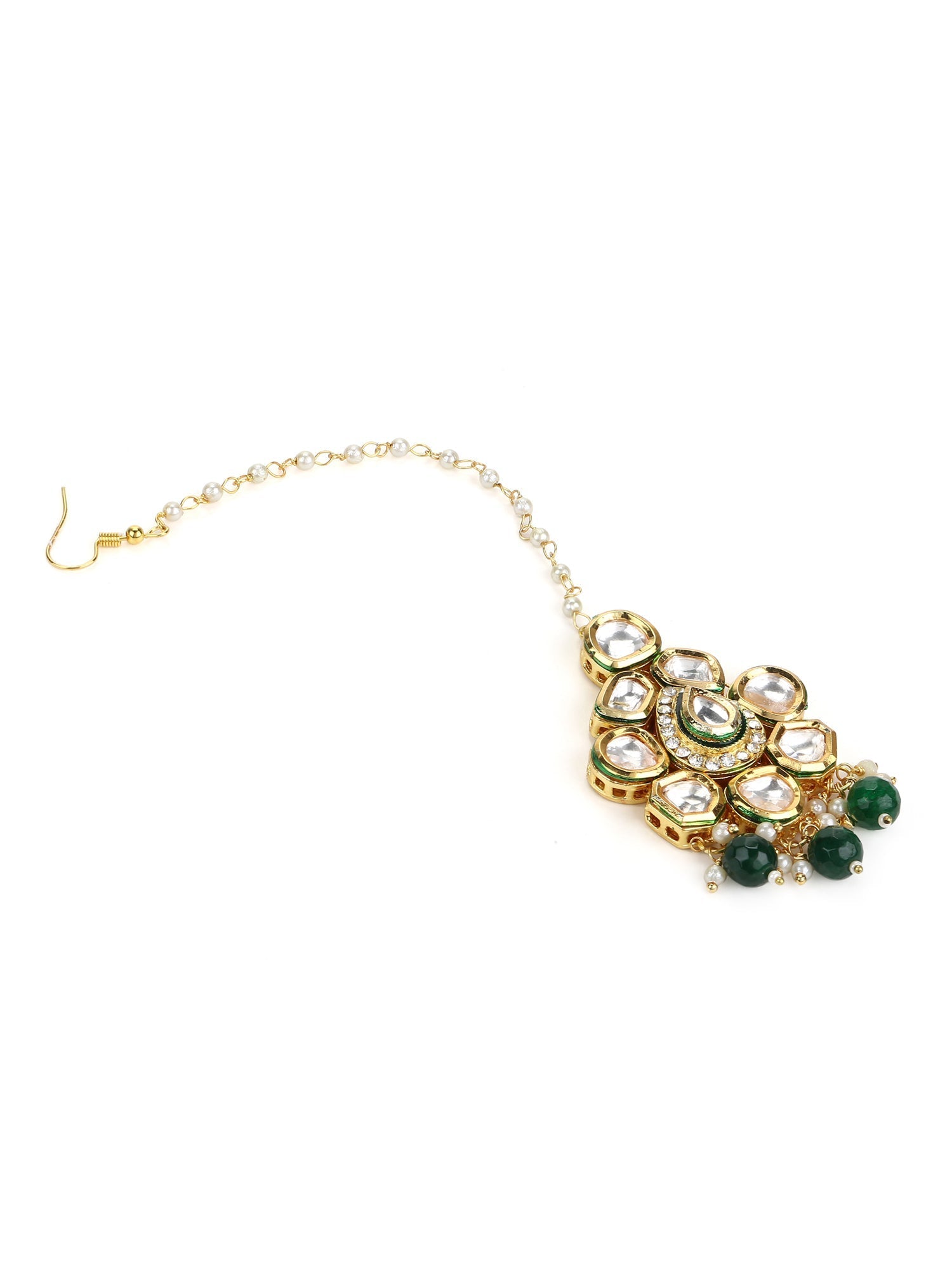 Gold-Plated Green Kundan-Studded Maang Tikka - Ruby Raang - Distacart