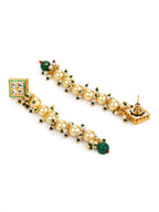 Cream-Coloured Green Gold Plated Kundan Studded Contemporary Drop Earrings - Ruby Raang - Distacart