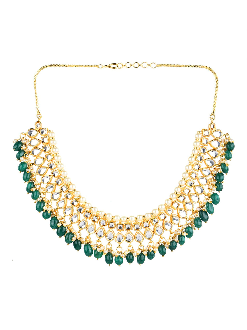 Gold-Plated Green Kundan Studded Brass Necklace - Ruby Raang - Distacart