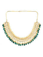 Gold-Plated Green Kundan Studded Brass Necklace - Ruby Raang - Distacart