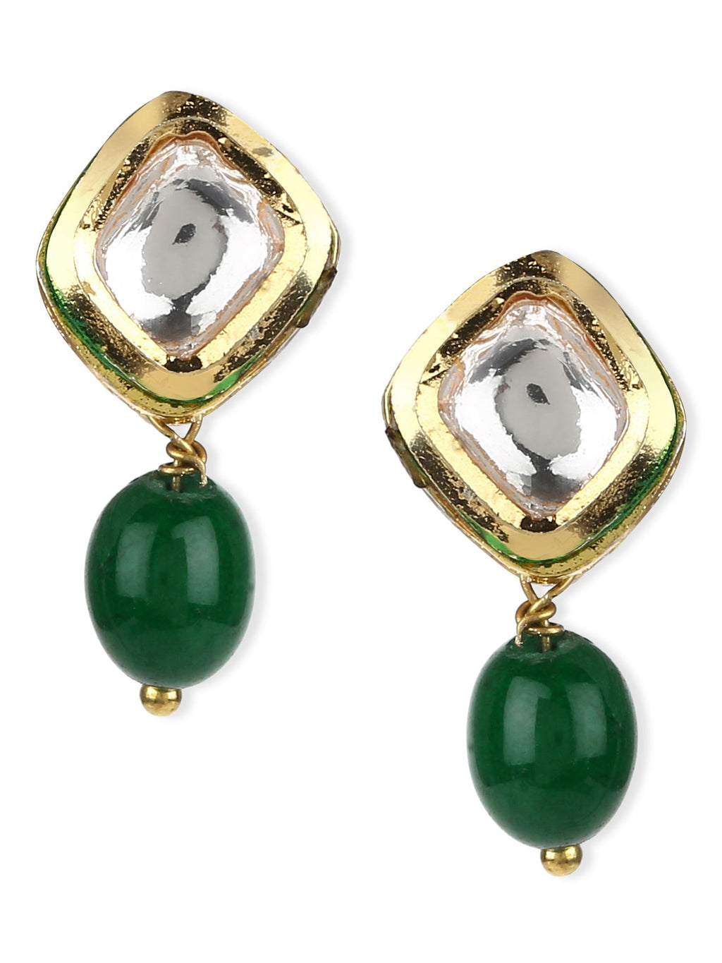 Women's Green Kundan Contemporary Drop Earrings - Ruby Raang - Distacart