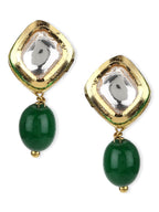 Women's Green Kundan Contemporary Drop Earrings - Ruby Raang - Distacart