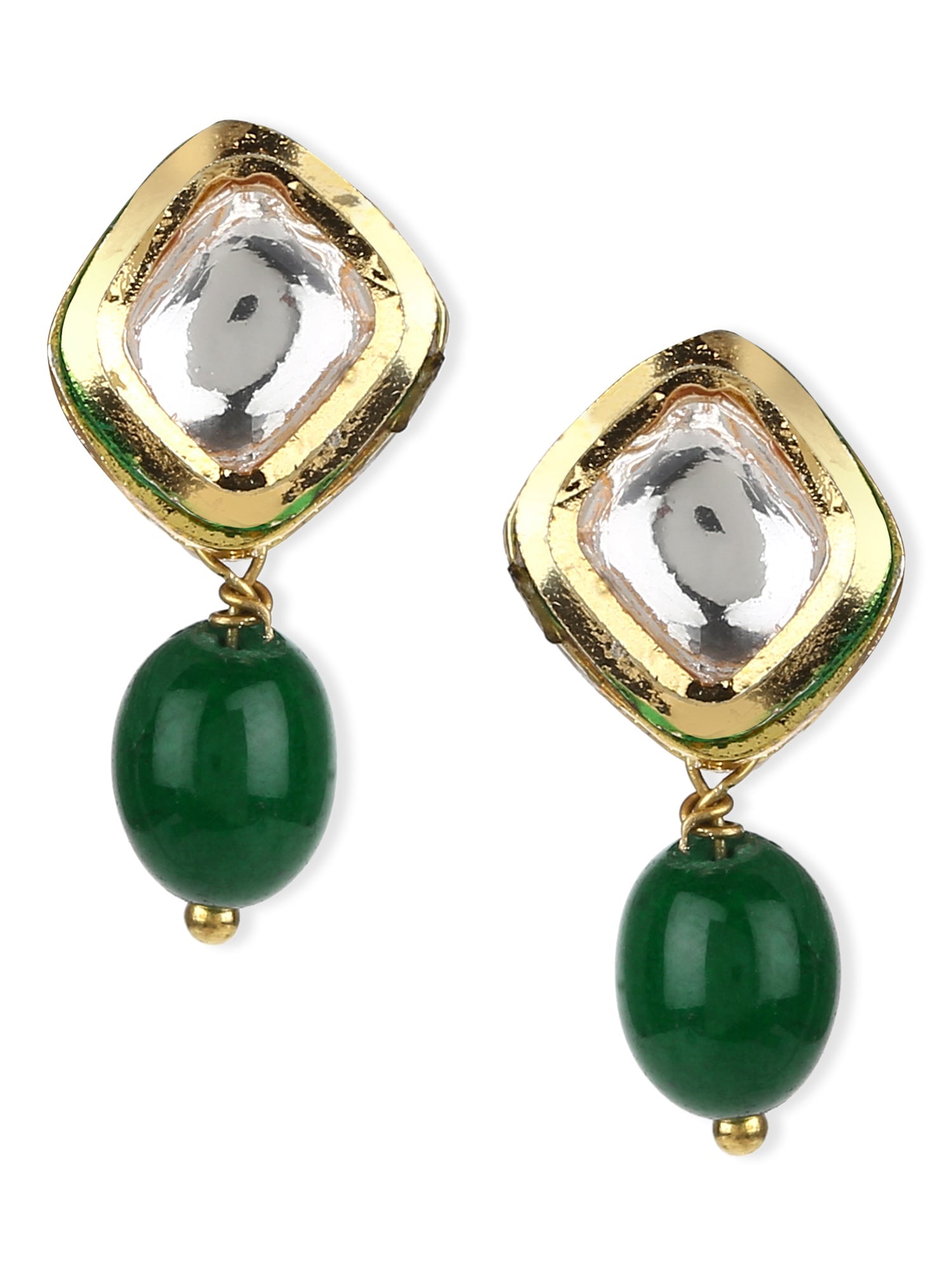 Women's Green Kundan Contemporary Drop Earrings - Ruby Raang - Distacart