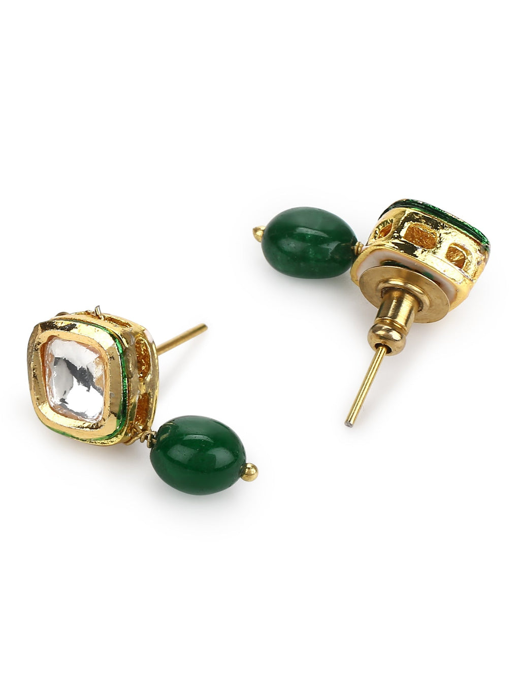 Women's Green Kundan Contemporary Drop Earrings - Ruby Raang - Distacart