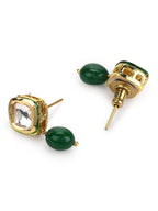 Women's Green Kundan Contemporary Drop Earrings - Ruby Raang - Distacart