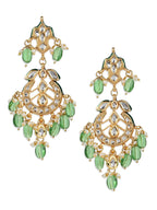 Green Gold-Plated Kundan Drop Earrings - Ruby Raang - Distacart