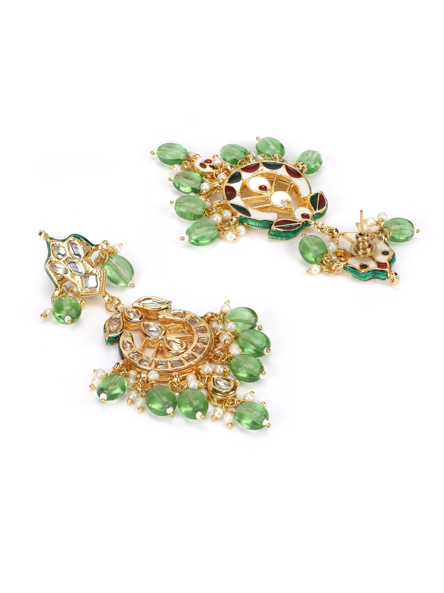 Green Gold-Plated Kundan Drop Earrings - Ruby Raang - Distacart