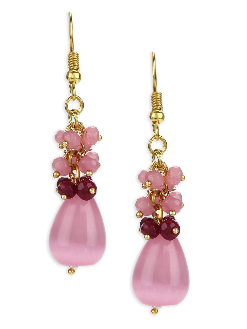 Pink Contemporary Gold-Plated Drop Earrings - Ruby Raang - Distacart