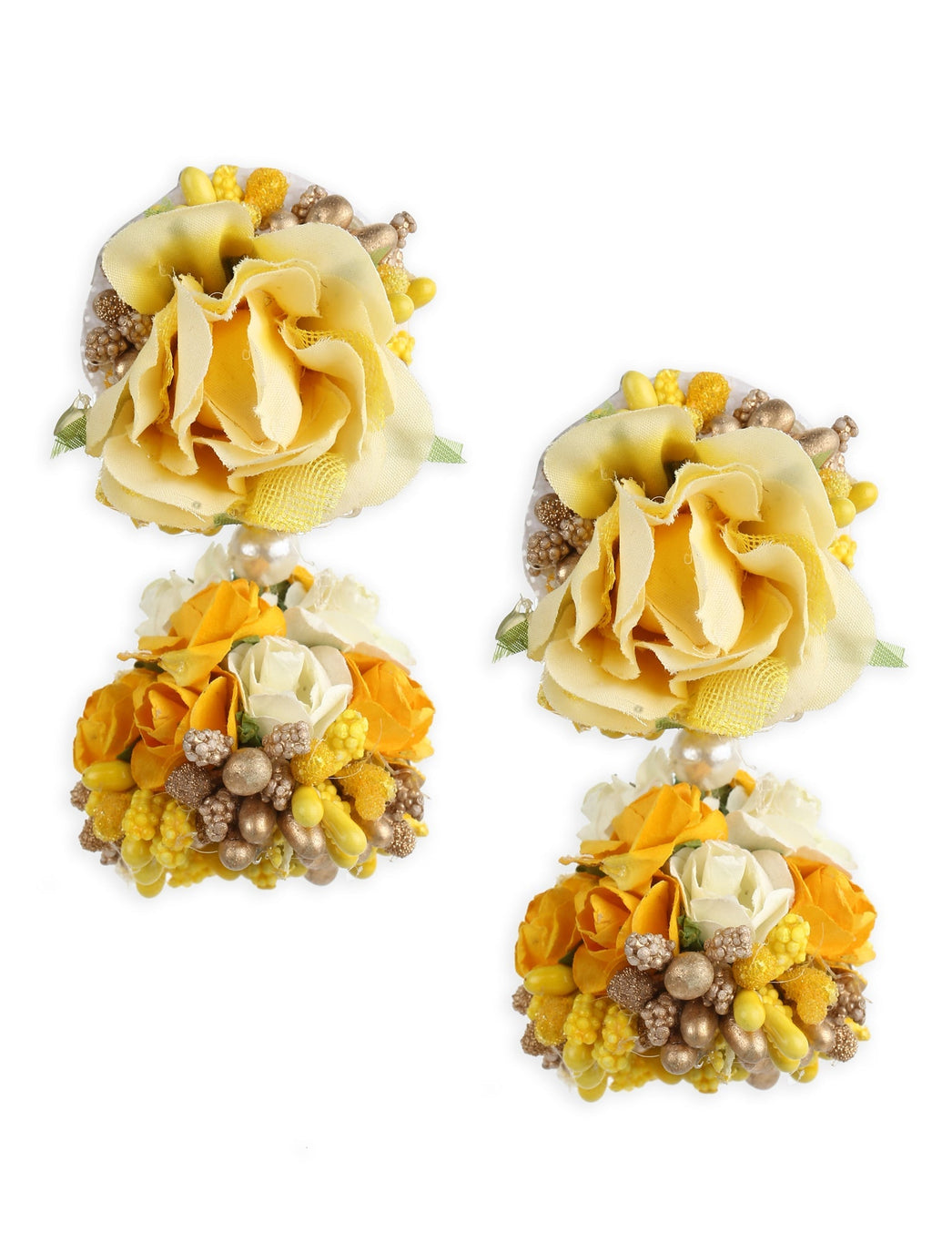 Yellow Gold-Plated Flower Maang Tika Earrings - Ruby Raang - Distacart