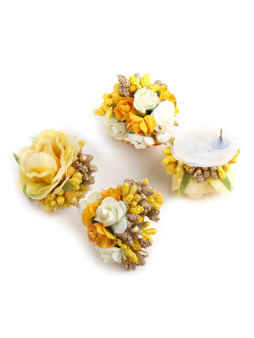 Yellow Gold-Plated Flower Maang Tika Earrings - Ruby Raang - Distacart